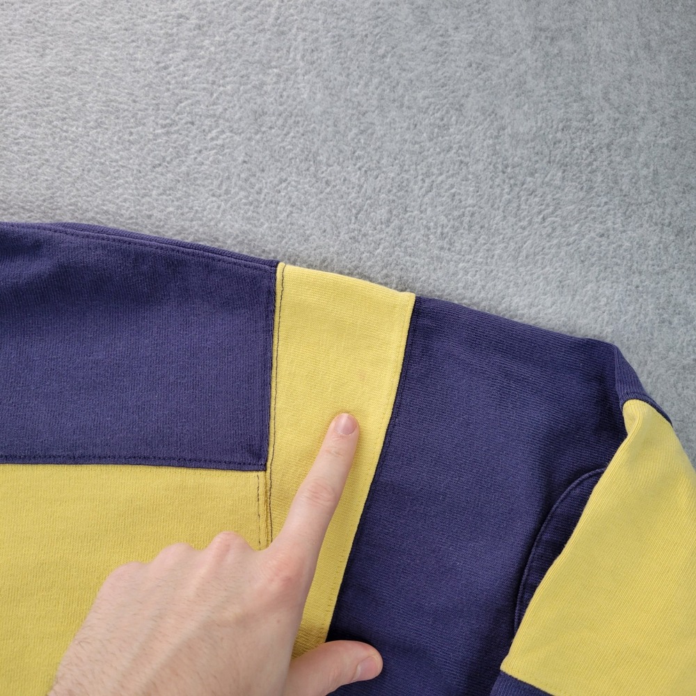 Polo Ralph Lauren Rugby Shirt Mens XL Blue Yellow Striped Elbow Patches Vintage - Picture 13 of 14